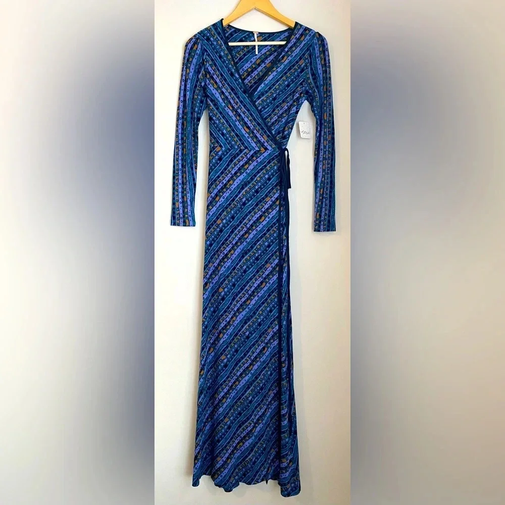 NWT Free People phoebe printed jersey maxi wrap dress in multi Size XS